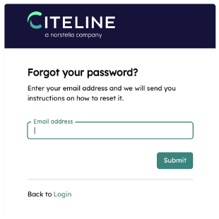 Citeline forgot password screen